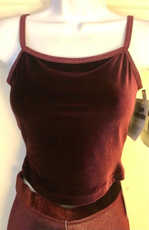 GK DANCE JAZZ LADIES SMALL WINE VELVET X-BACK FOIL STRAPS CAMISOLE TOP Sz AS NWT