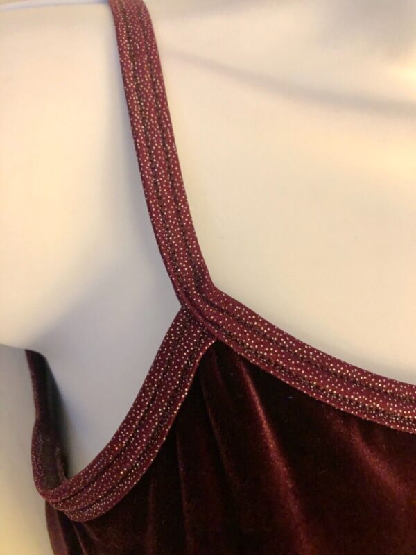 GK DANCE JAZZ LADIES SMALL WINE VELVET X-BACK FOIL STRAPS CAMISOLE TOP Sz AS NWT - Image 2