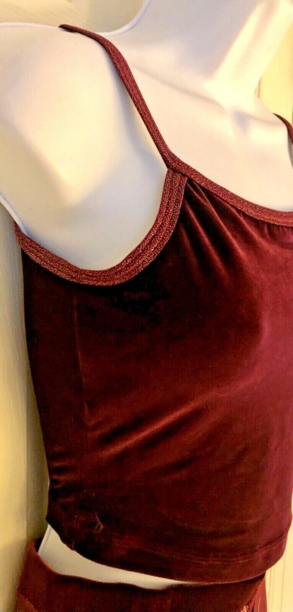 GK DANCE JAZZ LADIES SMALL WINE VELVET X-BACK FOIL STRAPS CAMISOLE TOP Sz AS NWT - Image 3